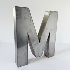Industrial Letter M Shop Display Decorative Salvage Silver Stainless Steel Large