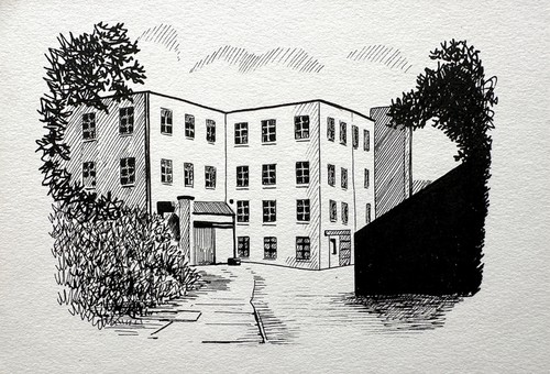 Embsay tannery pen ink drawing - tannery,