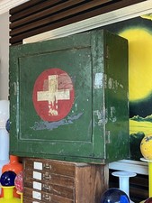 Vintage Industrial Wooden First Aid Medical Cabinet Military Army Distressed