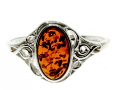 Cognac Baltic Amber 925 Sterling Silver Celtic Design Ring Jewellery M713