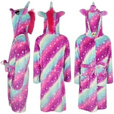 Kids Girls Bathrobe 3D Animal Unicorn Pink Galaxy Fleece Dressing Gown 