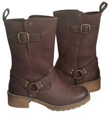 LADIES BENCH WARDOUR BIKER FASHION BOOT BROWN SIZE 5 SOFT-LINED