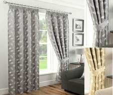 1 Pair Of ROWAN Leaf Design Taped Top 3" Pencil Pleat Header Ready Made Curtains