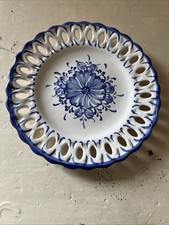Vtg Vestal Alcobaca Portugal Reticulated Blue & White Wall Plate