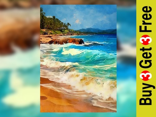 Sunny beach shoreline print - beach,