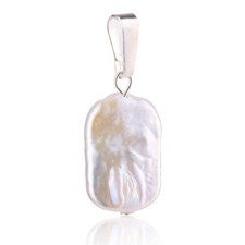 Rectangular  White Baroque Pearl 925 Sterling Silver Pendant