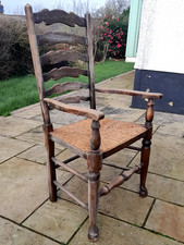 Vintage Carved Oak Ladder Back