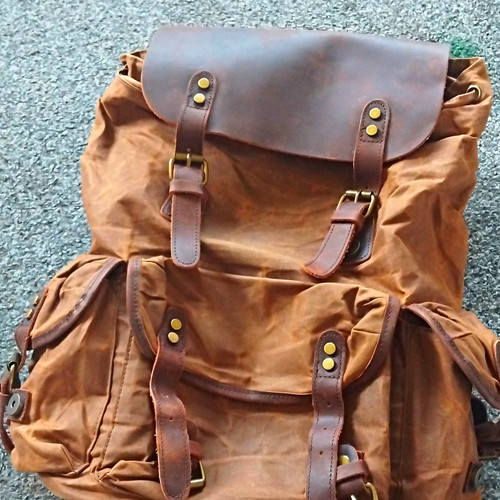 Brown canvas vintage daypack - vintage,