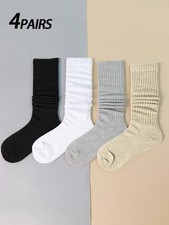 4 Pairs Women’s Multicolor Slouch Crew Socks  Soft Comfortable Fashionable