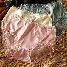 4 Packs Ladies Womens Silky Satin Knickers Panties Lace Sheer Underwear Briefs+