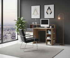 Calson White and Oak Effect Study Computer Office Desk Hutch Storage Drawers