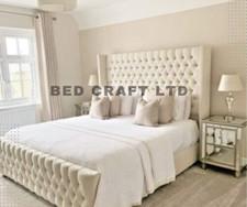 WING back BED FRAME PLUSH VELVET WINGBACK UPHOLSTERED FRAME (ALL SIZES)A+