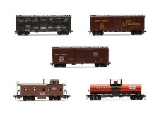 ATHEARN 'HO' GAUGE LOT OF 5 LIVESTOCK/BOXCAR/CABOOSE/TANK KIT BUILT WAGONS