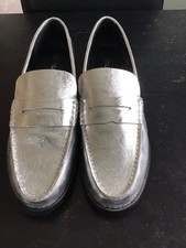 Schuh Silver Metallic Leather Loafers New Size 8