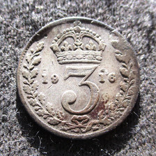 OLD SILVER 3 PENCE 1916 COIN OF UNITED KINGDOM KING GEORGE V ~ WORLD WAR I