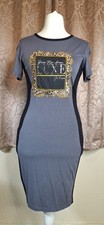 Ladies Size 10 Bodycon Short Sleeve Grey Black Dress By Select