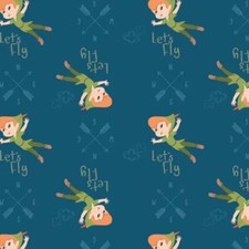 Disney Fabric - Peter Pan and Tinkerbell - Lets Fly Blue - Cotton Multiple Sizes