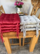 Velvet Fabric Soft Chair Pads with Ties 4 x Red and 3 x Grey - Christmas Xmas 