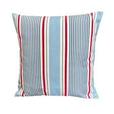 Handmade 14" Cushion Cover  Blue Stripes Lighthouses Boats Sea Beachhuts