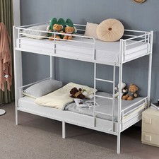 Twins Bunk Bed Frame Single Loft Sleeper Metal Bed with Ladder Safety Guardrail