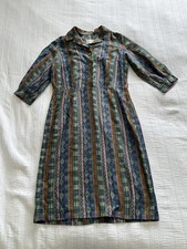 True Vintage Horrockses Purple Green Blue Shirt Dress 1960s 10-12 HOLE