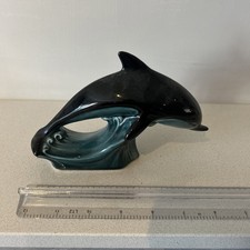 Vintage Poole Pottery blue/black leaping dolphin figurine 17cm long