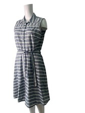 BHS Linen Dress Size 10 Womens NEW Tea Shirt Blue Stripe Collar EU38 RRP £44