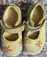 ECCO Girls Toddler Mary Jane Shoes Green with Flowers EU21 4.5/5K