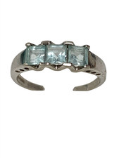 9ct White Gold Ring with Three Aquamarine Stones, 2.69gm, Hallmarked, Size O1/2