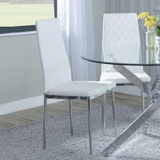 Dining Chairs Set of 4 White Kitchen Chairs Chrome Legs