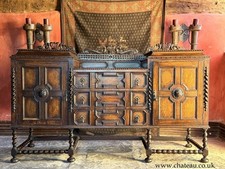 Substancial Antique Oak Heavy Carved Jacobean Gothic Sideboard Buffet Dresser