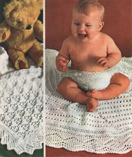Knitting Pattern For 2 Baby Shawls - Square & Round Designs In DK Wool.