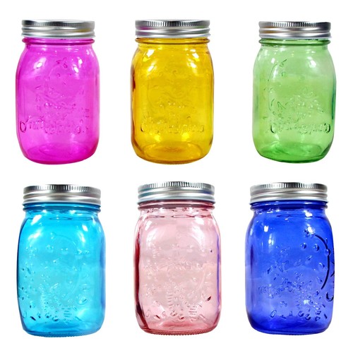Colored mason jars 16oz - set,, 6