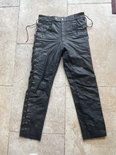 Vintage Black Lined Leather Lace Up Trousers Motorcycle Side Laced Jeans 37”