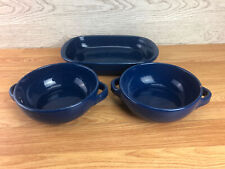 3 x Blue Glazed Terracotta Oven Serving Dishes 