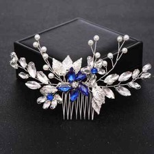 Ladies Royal Blue Bridal Bridesmaid Comb Tiara Hair Accessory Headband Headdress