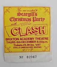 THE CLASH - SCARGILL'S XMAS PARTY-Ticket Stub-06/12/1984-BRIXTON ACADEMY-IN VGC