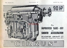 Blackburn 'CIRRUS' 90hp Aircraft Engines WW2 ADVERT Vintage Print Ad 683/50