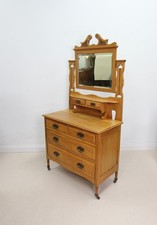 Vintage Satinwood Dressing Table Chest Of Drawers with Mirror