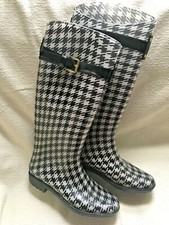 LAUREN RALPH LAUREN ROSSALYN II Women Rain Boots Size 6B Black White Houndstooth