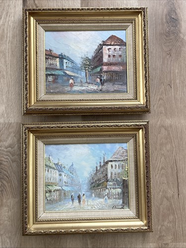 Pair oil canvas paintings - pair, on