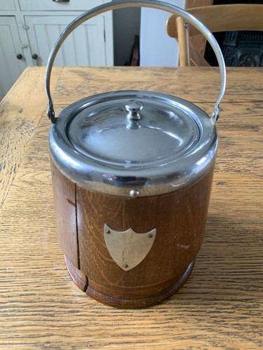 Antique wooden biscuit barrel - wooden,