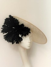 large ivory white black saucer disc hat fascinator Wedding Royal Ascot Derby