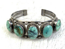 Vintage Navajo Turquoise Cuff Bracelet Bangle 5 Stones