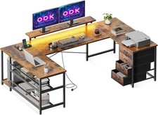 ODK 167×102 cm Corner Desk with Drawers Vintage Brown Black Frame Boxed