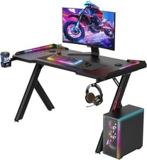 Gaming Desk LED RGB Computer Table Workstation with Cup Holder & Headphone Hook