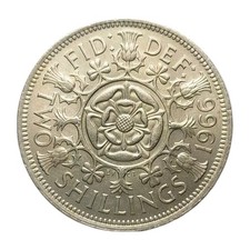 1966 UK Two Shillings Coin Elizabeth II Pre-Decimal Florin Copper-nickel Z423