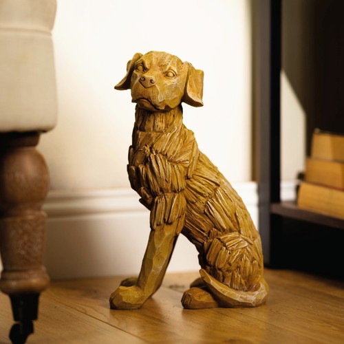 Wood effect dog sculpture - wood,
