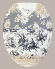 Gray Ivory Rose Beige Battenburg Lace Shabby French Toile Toilet Seat Lid Cover