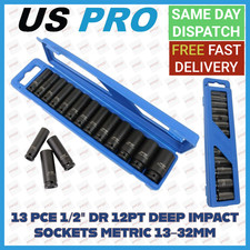 US PRO 13pc 1/2 Dr 12pt Deep Impact Sockets Metric 13 - 32mm 1683